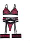 Women Lingerie Sets with Garter Belt 4 Pieces Lace Teddy Babydoll Bodysuit MG06 - 6