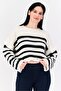 Women Ribbed Neck Stripe Sweater, Off White