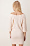 Women's Ecru Boat Neck Batwing Sleeve Soft Textured Dress Arm-26K001039 - 4