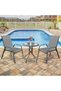 Home Mart 3-Piece Outdoor Bistro Set, Black Metal Frame, Mesh Chairs, Round Glass Table, Weather-Res - 4