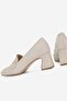 Women's Beige Genuine Leather Size 35-41 Medium Heel Classic Loafer Shoes - 5