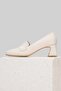 Women's Beige Genuine Leather Size 35-41 Medium Heel Classic Loafer Shoes