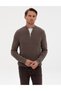 Mink Melange Slim Fit Stand Collar Zippered Knitwear Sweater 50317363-Vr174