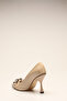 Beige Crinkled Patent Leather Women's Heels - 4
