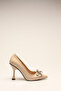 Beige Crinkled Patent Leather Women's Heels - 2