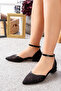 Esli̇m Pointed Toe Ankle Strap Lace Embroidered Heeled Ballet Flats - 2