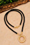 Necklace for Half Gold Women's Black Stone Half Gold Inserted Necklace Model Bt070
