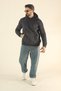 Men's Basic Winter Soft Textured Sweatshirt - Dark Smoked Regular Kangaroo Pocket Hoodie - 2