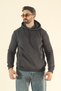 Men's Basic Winter Soft Textured Sweatshirt - Dark Smoked Regular Kangaroo Pocket Hoodie - 3