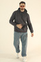 Men's Basic Winter Fleece-Lined Sweatshirt - Dark Smoked Regular Kangaroo Pocket Hoodie - 2