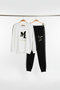 Black and White Children's Tracksuit with Applique and Side Stripes