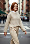 Women's Exclusive Regular Fit Crew Neck Openwork Long Sleeve Medium Thick Knitwear Sweater Quality