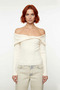 Women's Carmen Collar Fitted Cut Long Sleeve Ribbed Knit Sweater Ideal for Spring Autumn Chic - 2