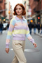 Women's Regular Fit Polo Neck Color Block Low Long Sleeve Acrylic Knitwear Sweater for Daily Wear