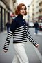 Women's Oversized Stand Collar Striped Knitwear Sweater Low Sleeves Crop Cut Casual Stylish Winter Style Quality