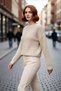 Women's Oversized Crew Neck Striped Crop Knit Sweater Low Sleeve Casual Winter for Outfits
