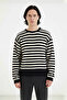 Men's Oversized Crew Neck Striped Knit Sweater Ribbed Woven Long Sleeve Basic Relaxed Fit - 2