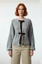 Women's Cropped Regular Fit Double-Sided Ribbon Tie Low Arm Thessaloniki Knit Acrylic Knitwear Sweater - 2