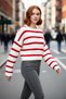 Women's Oversized Crew Neck Striped Crop Knit Sweater Low Sleeve Casual Winter for Outfits