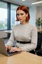 Women's Regular Fit Crew Neck Hair Knit Slit Detail Long Sleeve Knitwear Sweater for Cold Days - 3