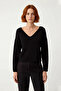 Women's V-Neck Regular Fit Corset Stitching Detail Plain Knitwear Sweater for Winter and Fall Elegance - 2