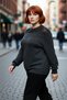 Women's Anthracite Hair Braid Detailed Stylish Crew Neck Knitwear Sweater Ideal for Winter Days Long Sleeve