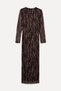 Women's Brown Printed Tight Long Dress - 7