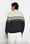 Men's Fitted Ethnic Patterned Crew Neck Knit Sweater Ideal for Winter Days a Stylish and Comfortable One - 4