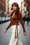 Women's Fitted Lace-Up Fur Collar Crop Knit Sweater Adds Elegance to Your Winter Outfits.