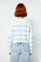 Women's Oversize Fit Gray Striped Crew Neck Crop Knit Sweater Long Low Sleeve Detail High Quality - 4