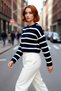 Women's Oversized Crew Neck Striped Crop Knit Sweater Low Sleeve Casual Winter for Outfits