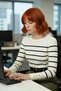 Women's Ecru Striped Crew Neck Fitted Cut Slim Knitwear Sweater Spring Autumn Chic Quality - 3
