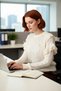 Women's Embroidered Lace Trimmed Sleeve Detail Regular Fit Crew Neck Long Knit Sweater Casual - 3