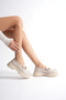 Women's Loafer Beige Patent Leather Thick-Soled Chain Detailed Stylish and Comfortable Daily Shoes