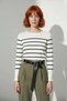 Women's Ecru Striped Crew Neck Fitted Cut Slim Knitwear Sweater Spring Autumn Chic Quality - 2