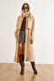Women's Camel Self-Tie Pocketed Long Cardigan Hrk-19000429 - 4