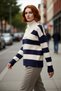 Women's Oversized Striped Stand Collar Low Sleeve Thick Knitwear Sweater Comfortable Stylish Outfits for Winter Season