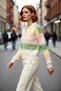 Women's Regular Fit Polo Neck Color Block Low Long Sleeve Acrylic Knitwear Sweater for Daily Wear