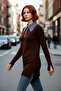 Women's Fitted Polo Neck Long Sleeve Textured Knit Sweater Acrylic Texture Complementing Everyday Chic