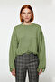 Women's Oversized Knit Crop Sweater with Low Sleeves and Flowing Detail Offers Modern Chic with Its Soft Texture - 2