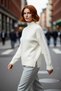 Women's Oversized Stand Collar Knit Sweater, a Woolen Option Adding Elegance to Winter Outfits in Ecru Color.
