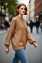 Women's Oversize Balloon Sleeve Thessaloniki Woven Crew Neck Long Plain Basic Knitwear Sweater 100% Acrylic