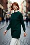 Women's Regular Fit Crew Neck Low Sleeve Lace Pearl Detailed Knitwear Pique Woven Tunic Sweater Model