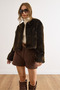 Women's Brown Lined Short Shaggy Faux Fur Coat Ckt-19000490 - 3