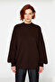 Women's Oversize Balloon Sleeve Thessaloniki Woven Crew Neck Long Plain Basic Knitwear Sweater 100% Acrylic - 2