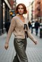 Women's Regular Fit V-Neck Hair Braid Patterned Low-Sleeve Crop Knitwear Sweater with Ribbon Bow Detail