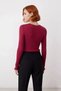 Women's Dusty Rose Fitted Sweater with Slit Detail and Crew Neck Slim Knitwear Offers Everyday Elegance - 4