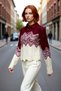 Women's Polo Neck Regular Fit Crop Knitwear Sweater Wavy Pattern Acrylic Winter Casual Chic