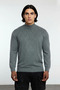 Men's Gray Regular Fit Half Zipper Stand Collar Argyle Pattern Knitwear Winter Long Sleeve Sweater - 2