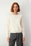 Women's Ecru Crew Neck Sweater with Stone Detail and Heart Motif, Regular Fit Knitwear, Offers Winter Elegance - 2